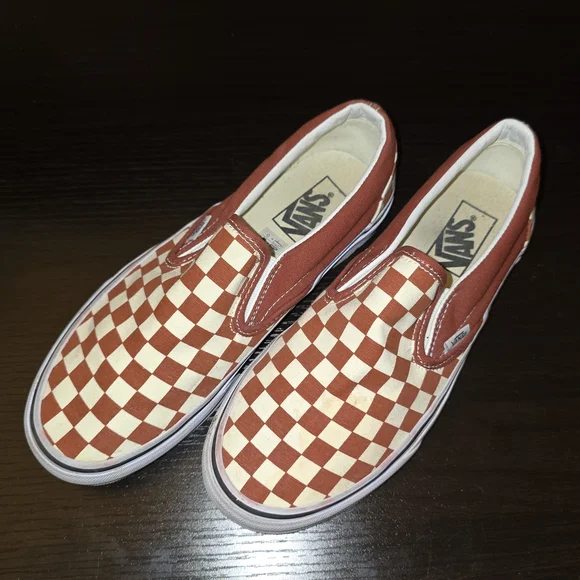 Vans Rust/Brown Checkerboard Slip-Ons - Picture 2 of 14